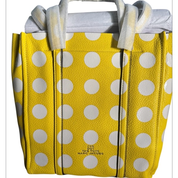Marc Jacobs The Dot Tag Yellow Leather Large Tote Bag with White Dots 🔥HP🔥 - Picture 9 of 14